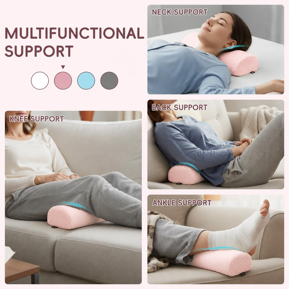 SPRING SEAON Half Moon Bolster Knee Pillow for Back Sleeping Memory Foam Leg Pillow for Ankle and Foot Comfort Under Knee Pillow for Side Sleepers Machine Washable Cover(17" x 7.5" x 4.3")
