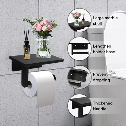 Toilet Paper Holder with Natural Marble Shelf for Bathroom Washroom,Wall Mounted Tissue Holder Suitable for Mega Roll (Brushed Nickel,Small 6.7 * 4.3 in)
