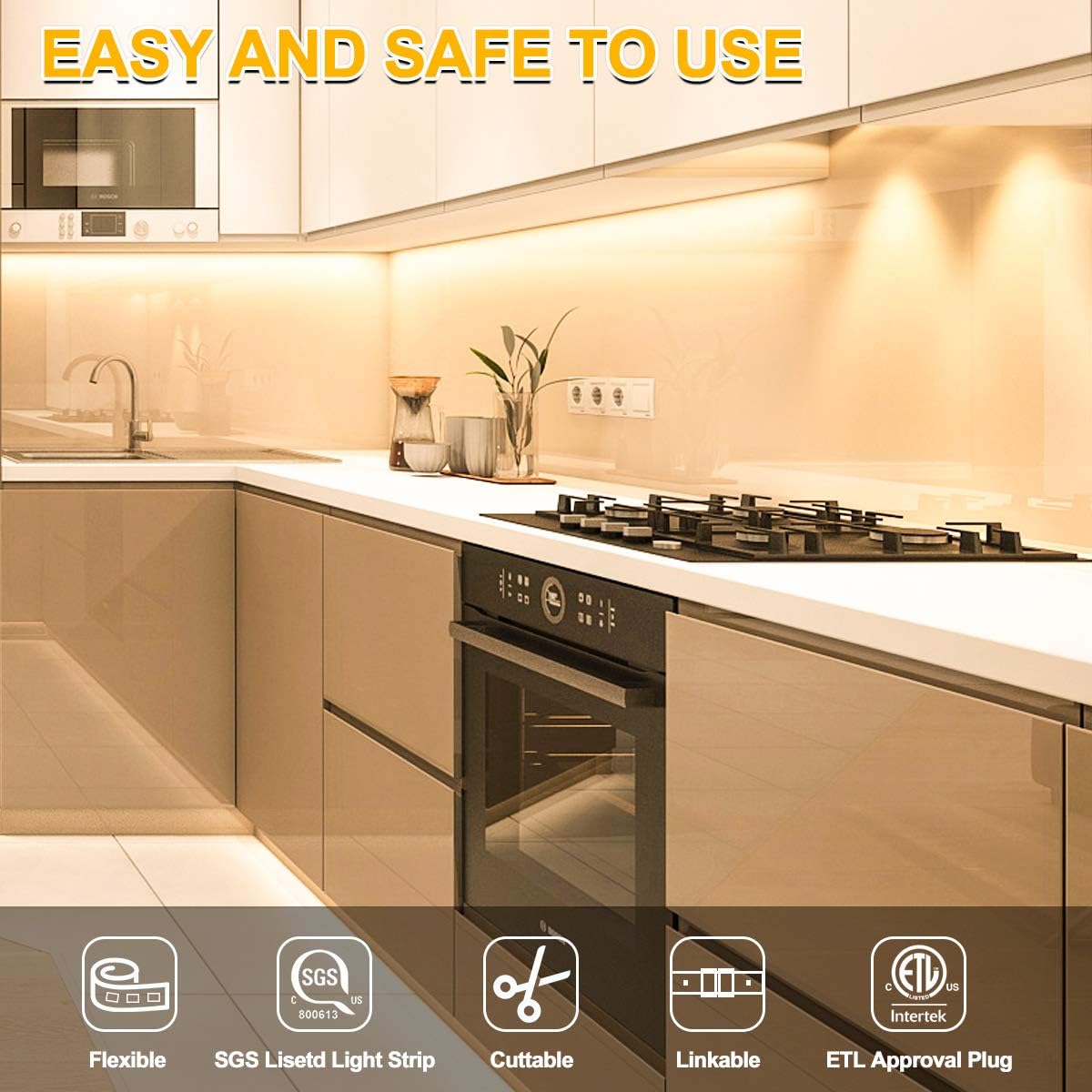 Motion Activated LED Strip Lights,RGH LIGHTING 16.4ft LED Light Strip with Day or Night 2 Lighting Modes,3 Timing Off Modes,Cozy Warm White 12v Plug-in LED Rope Lights for Under Cabinet,Kitchen,Stair