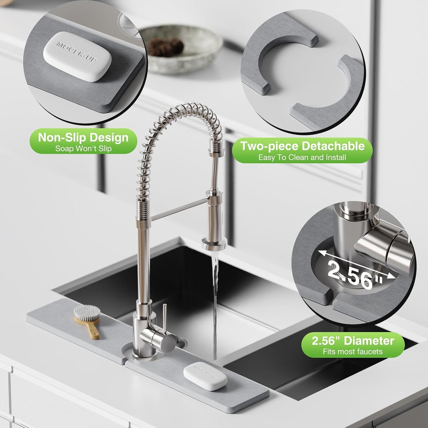 Premium Stone Faucet Mat for Kitchen Sink, 30" x 4" White | Quick Drying & Water Absorbent, Sink Splash Guard Tray for Prevents Moisture Buildup