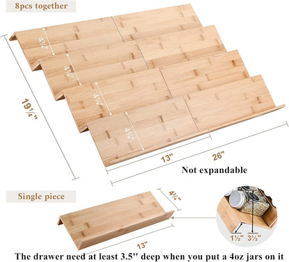 Bamboo Spice Rack Tray - Spice Drawer Organizer for Kitchen Cabinets Storage and Organization (Jars Not Included, 8 Individual Pieces, Not Adjustable)