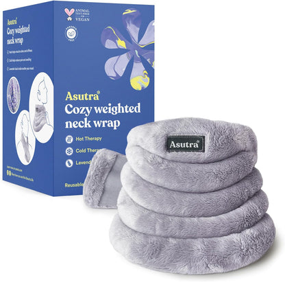 ASUTRA Weighted Neck Wrap, Plush Gray | Microwaveable Heating Pad for Neck and Shoulders, Hot and Cold Compress, Lavender Aromatherapy