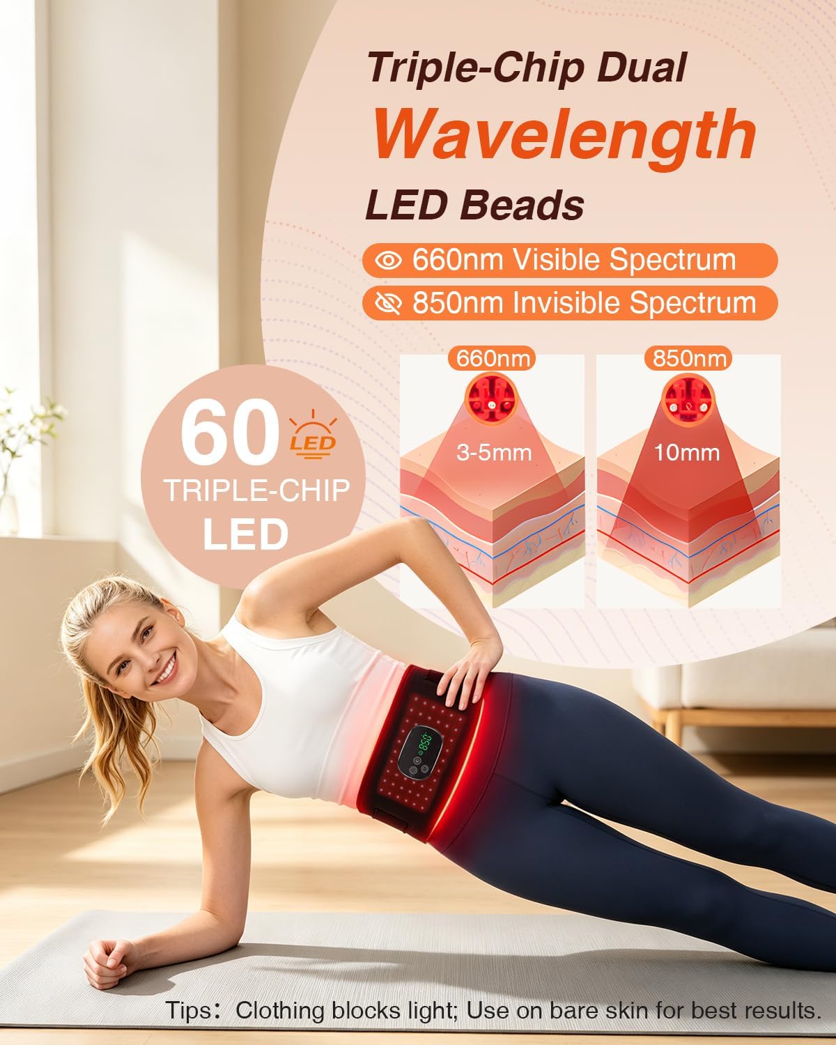 YUHUO Cordless Heating Pad for Back, 660nm 850nm LED for Waist Knee Elbow