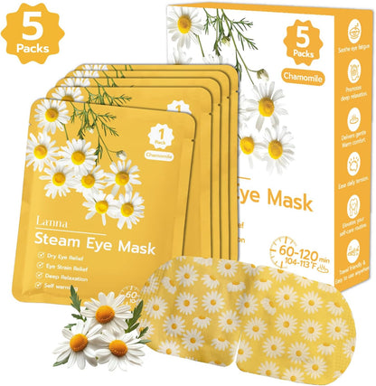 LANNA Heated Steam Eye Mask, Disposable 120 Minutes, Lavender Scent, 5 Pcs