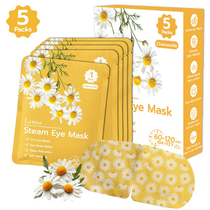 LANNA Heated Steam Eye Mask, Disposable 120 Minutes, Lavender Scent, 5 Pcs | Great for Sleep & Spa Relaxation, Self Heating Warm Compress for Dry & Puffy Eyes Long Lasting Heated Eye Mask for Stye Eyes