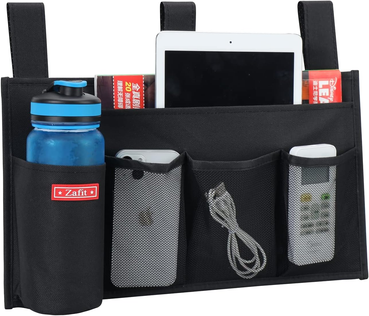 Zafit Hanging Bedside Caddy, Bedside Storage Organizer for Magazine, Phone, Remote control (Classic4 Pockets-Black)