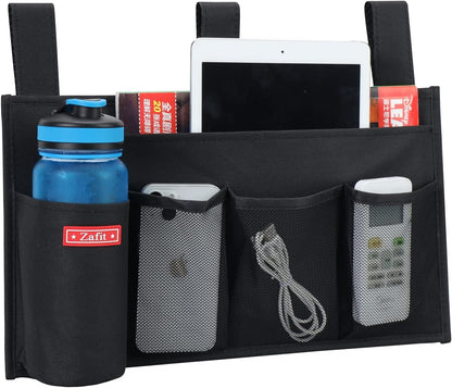 Zafit Hanging Bedside Caddy, Bedside Storage Organizer for Magazine, Phone, Remote control (Classic4 Pockets-Black)