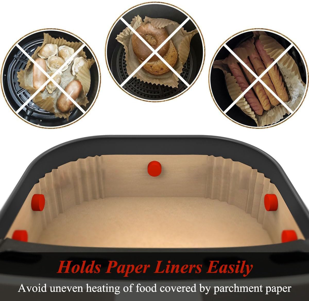 8 Pack Red Silicone Coated Air Fryer Magnets, Small Air Fryer Accessories | Heat Resistant Parchment Paper Holder, Secure Non-Slip Liners & Prevent Burning (Compatible with Most Air Fryers)