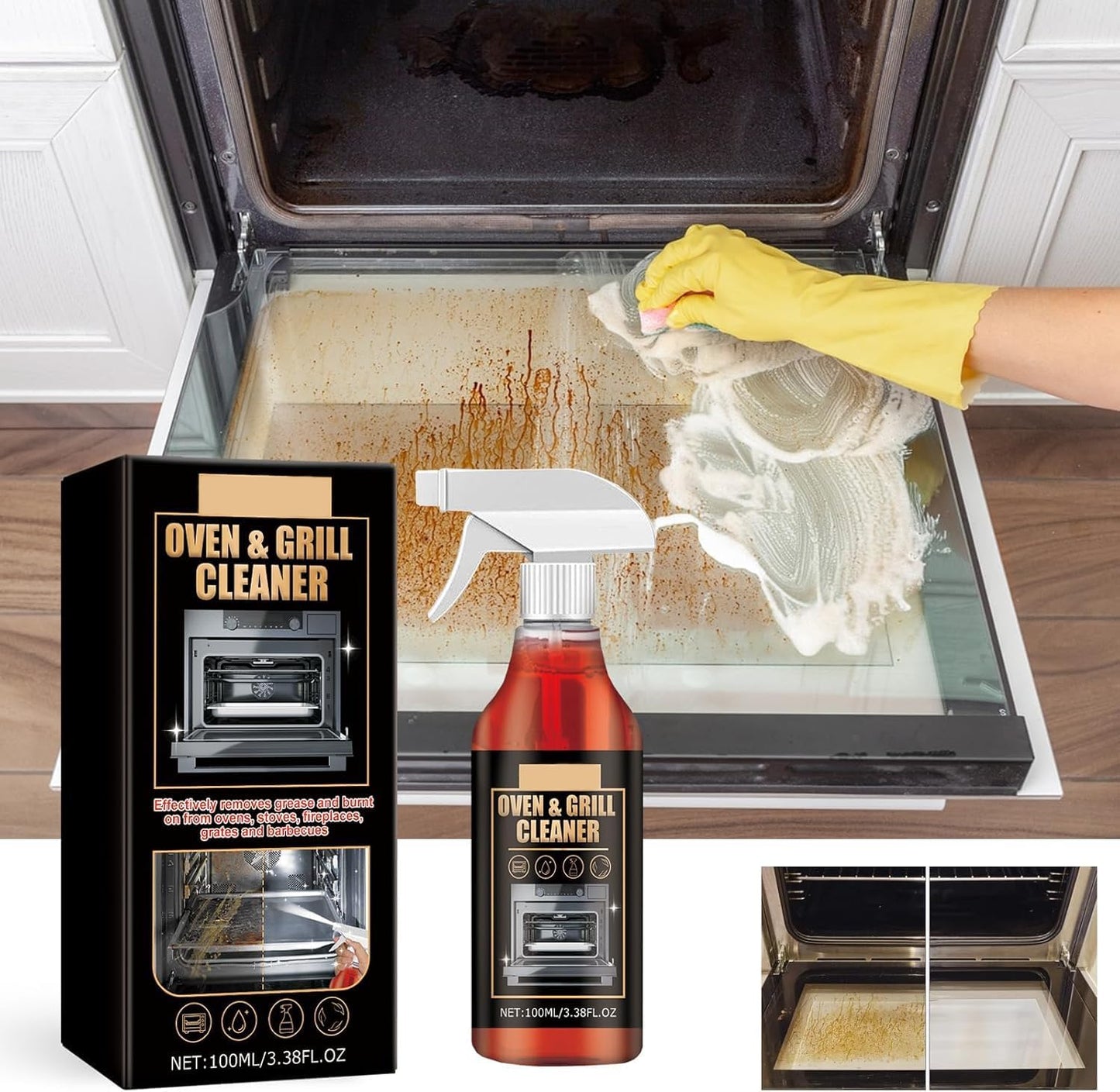 Oven Cleaner Heavy Duty Spray, Cleans and Degreases BBQ Cooking Grates and Racks, Heavy Duty Oven and Grill Cleaner for Microwave, Air fryer,Ovens, Grills, 100ML