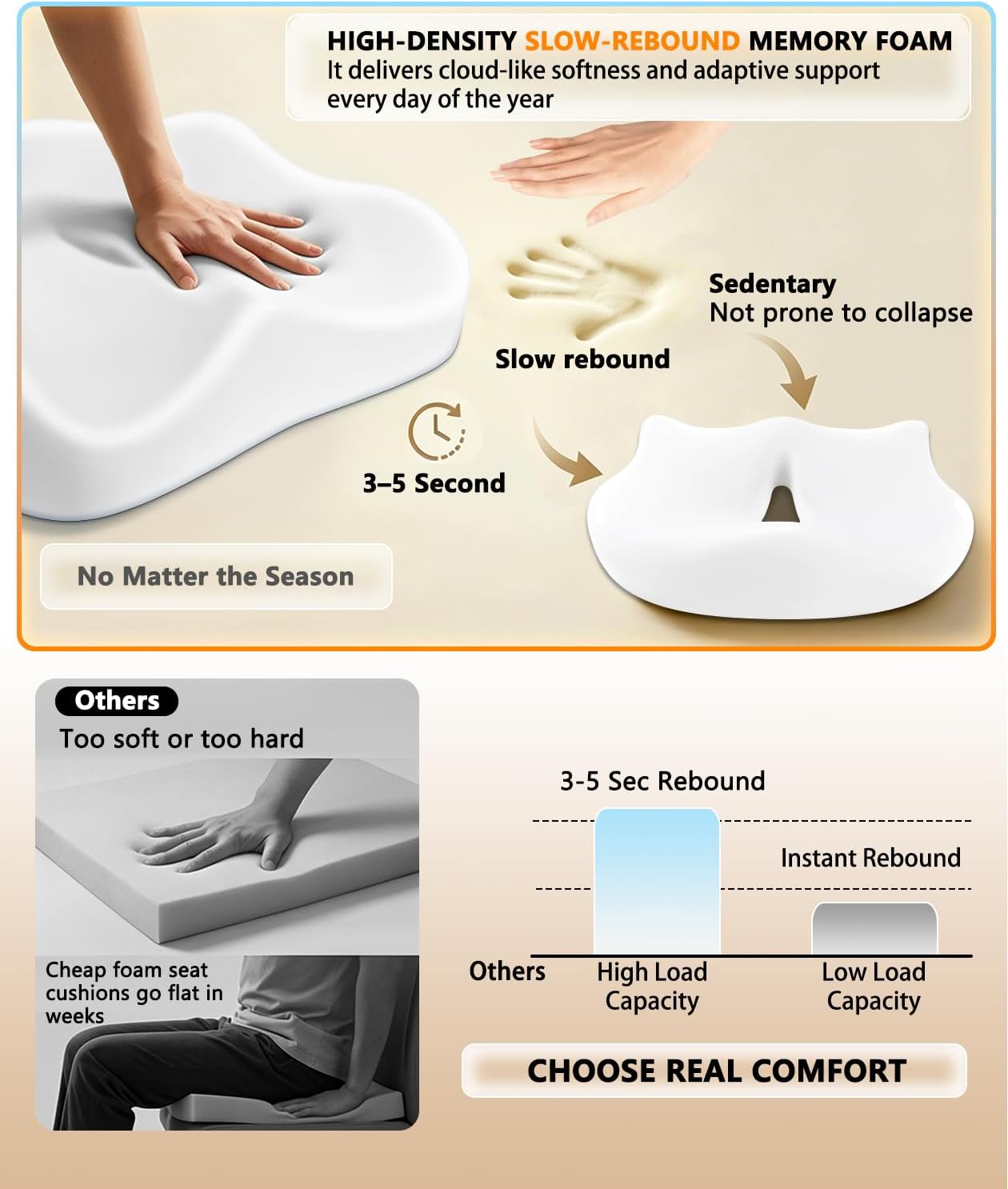 Lumbar Support Pillow & Seat Cushion for Office Chair, Memory Foam Office Chair Cushion for Tailbone Pain Relief and Lower Back Support, Ergonomic Desk Chair Cushion for Gaming,Wheelchair,Home