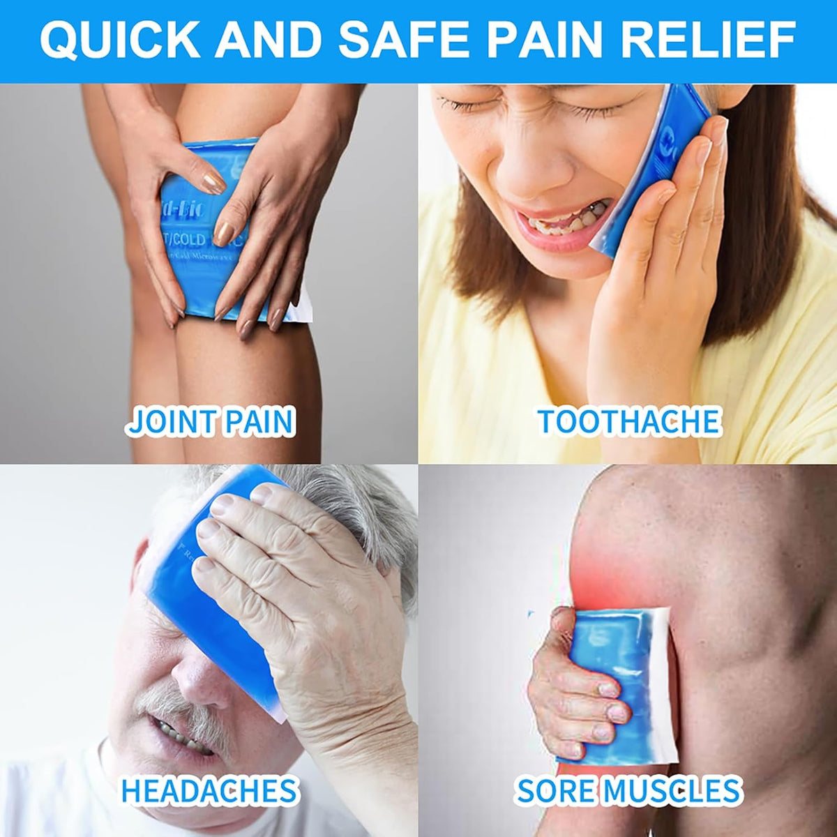 Gel Soft Flexible Ice Packs for Injuries, Reusable Cold Pack, Hot Cold Compress for Joint&Muscle Pain, Surgery Recovery, Inflammation, Swelling, Face, Head, Wrist, Ankle&Foot Injury, -5.1"x6.3"