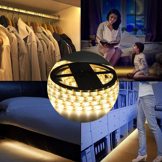 Motion Sensor LED Light Strip, 1M Closet Lights Battery Operated, 3000K Warm White for Under Cabinet Kitchen Lights, Cupboard, Counter, Stairs,Wardrobe, Under Bed Night Lighting