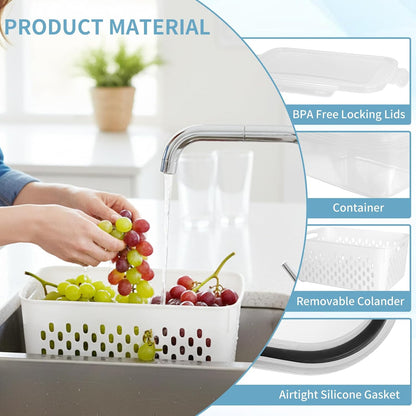 Grape Container for Fridge,3PCS(0.9-13.5Qt) | Leakproof Grape Container with Removable Colander,Dishwasher&Microwave Safe,Keep Fruits, Vegetables, Meat Fresh Longer