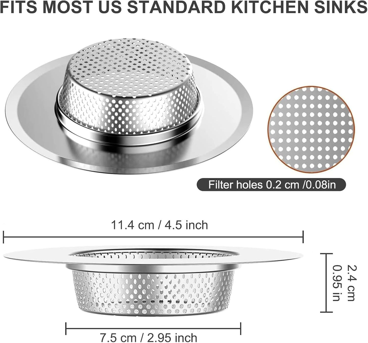 2pcs Heavy Duty Stainless Steel Slop Basket Filter Trap, 2.75" Top / 1" Mesh Metal Sink Strainer Shower Drain Hair Catcher for Kitchen Bathroom Bathtub Wash Basin Floor Balcony Drain Hole, Utility