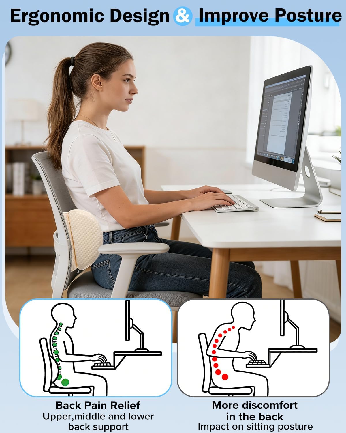 Lumbar Support Pillow for Bed for Back Pain Relief | Adjustable Lower Back Pillow for Sleeping, Memory Foam Back Support Pillow for Side & Back Sleepers, Washable Cover