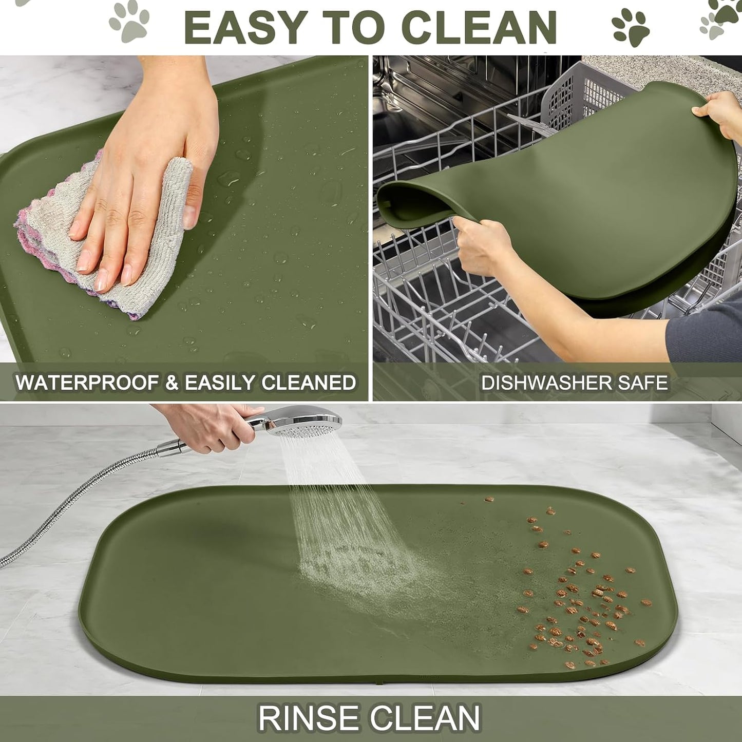 SMILOOL Waterproof Silicone Pet Food Mat with Raised Edge for Dog & Cat | 19" x 12" Non-Slip Pet Feeding Mats with Lip for Food & Water Bowl, Food Grade, Easy Cleaning, Black