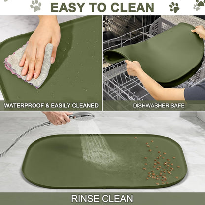 SMILOOL Waterproof Silicone Pet Food Mat with Raised Edge for Dog & Cat | 19" x 12" Non-Slip Pet Feeding Mats with Lip for Food & Water Bowl, Food Grade, Easy Cleaning, Black