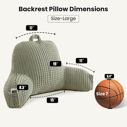 Reading Pillow with Arms for Sitting in Bed,Backrest,White Flannel,M | 17" Backrest Supports Back for College Students,Elbows & Forearms for Dorm Reading,Gaming,Watching TV