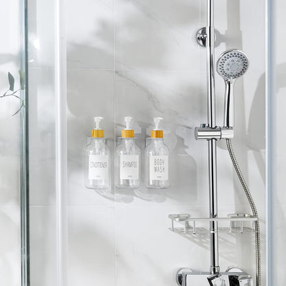 VITVITI Shampoo and Conditioner Dispenser 3 Chamber for Shower Wall, White | Refillable Body Wash Shower Soap Dispenser Wall Mounted, Drill Free 17oz Plastic Shower Bottles for Bathroom, Set of 3