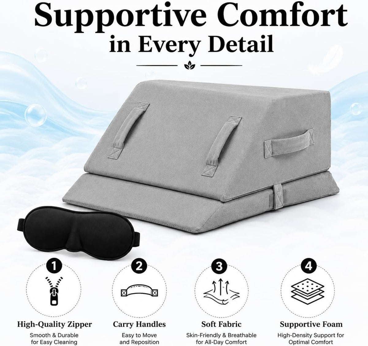 Leg Elevation Pillow for Sleeping, Adjustable Leg Pillow with Memory Foam, Wedge Pillow for Legs to Reduce Swelling, Sciatica, Knee, Hip & Back Pain Relief, Post Surgery Recovery