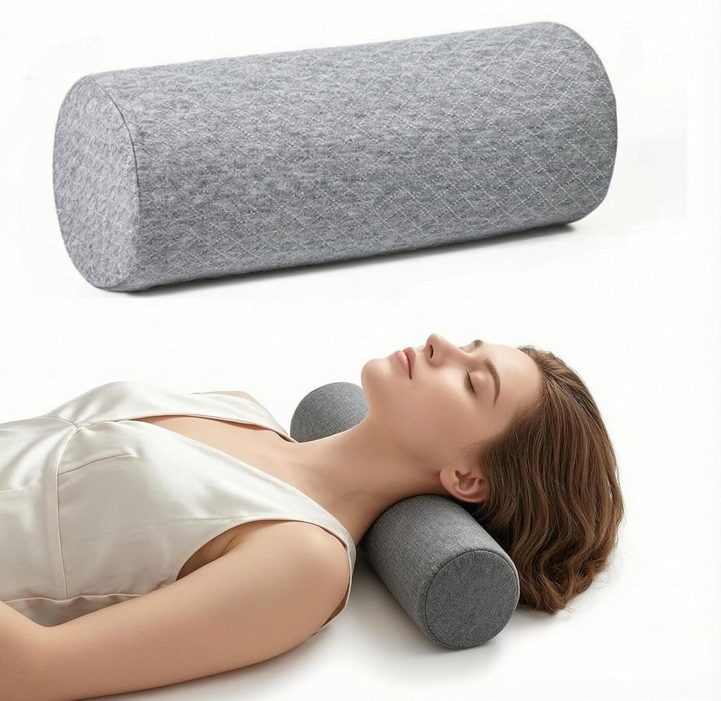 Bogey's Antidote Neck Roll Pillow for Pain Relief Sleeping, Cervical Memory Foam Cylinder Pillow,Travel Bolster Pillow for Bed for Side Sleepers Back Sleeper,15.7 * 6 * 6 inch (White)