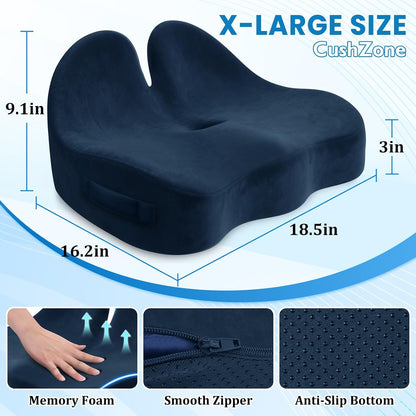 CushZone Ergonomic Seat Cushion, Sciatica Support for Office Chair, Black