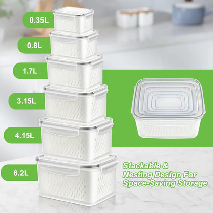 TBMax Fruit Storage Containers for Fridge Organizers and Storage, 4 Pack Large Produce Saver with Airtight Lid & Colander for Berry Lettuce Salad Vegetable Storage, Refrigerator Organizers