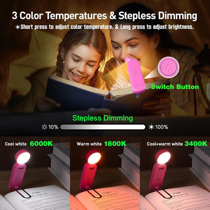VAVOFO USB Rechargeable Bookmark Reading Light, Blue Light Blocking Amber LEDs for Bedtime Reading - Clip On, 9 Lighting Modes