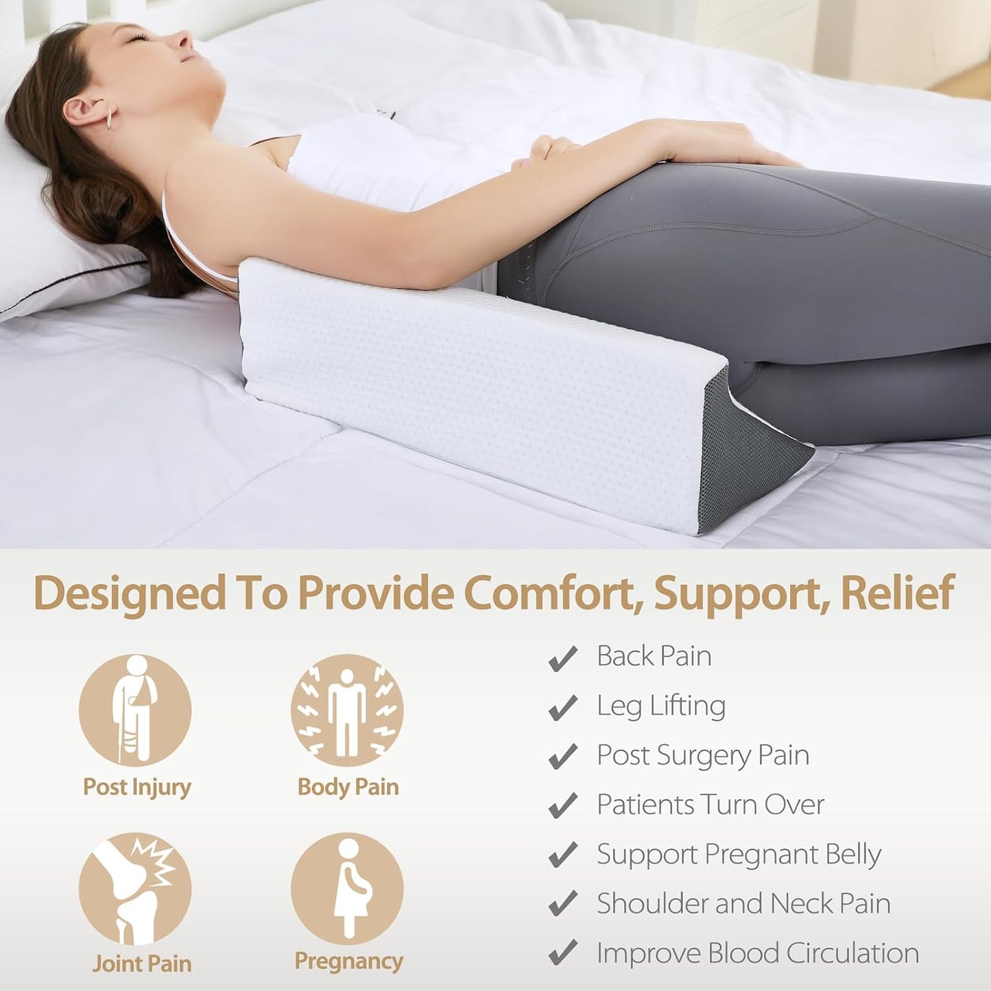 Body Positioner Wedge Pillow for Side Sleeping Support | Back and Leg Support, Body Positioning, Pregnancy Support, Ankle Elevation, Memory Foam, Machine Washable Cover
