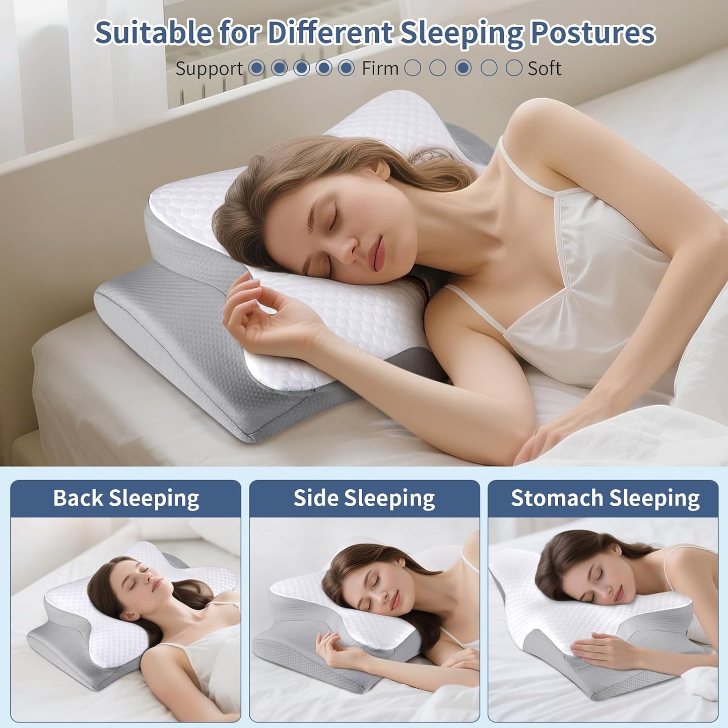 Cervical Pillow for Neck Pain Relief, Ergonomic Neck Pillow for Sleeping, Contour Side Sleeper Pillow for Neck Support, Orthopedic Cooling Memory Foam Pillows for Back Stomach Sleepers (Blue)