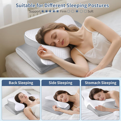 Cervical Pillow for Neck Pain Relief, Ergonomic Neck Pillow for Sleeping, Contour Side Sleeper Pillow for Neck Support, Orthopedic Cooling Memory Foam Pillows for Back Stomach Sleepers (Blue)
