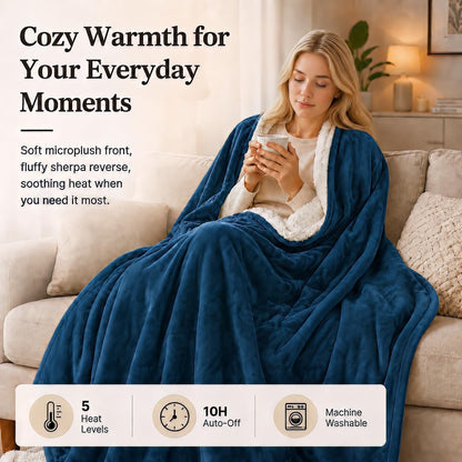 Electric Heated Blanket Full Size 72"x84" – Light Gray | ETL for Safe Overnight, 4 Heat Settings & 10H Auto Off, Dual-Sided Microplush Sherpa for Home Night, Machine washable