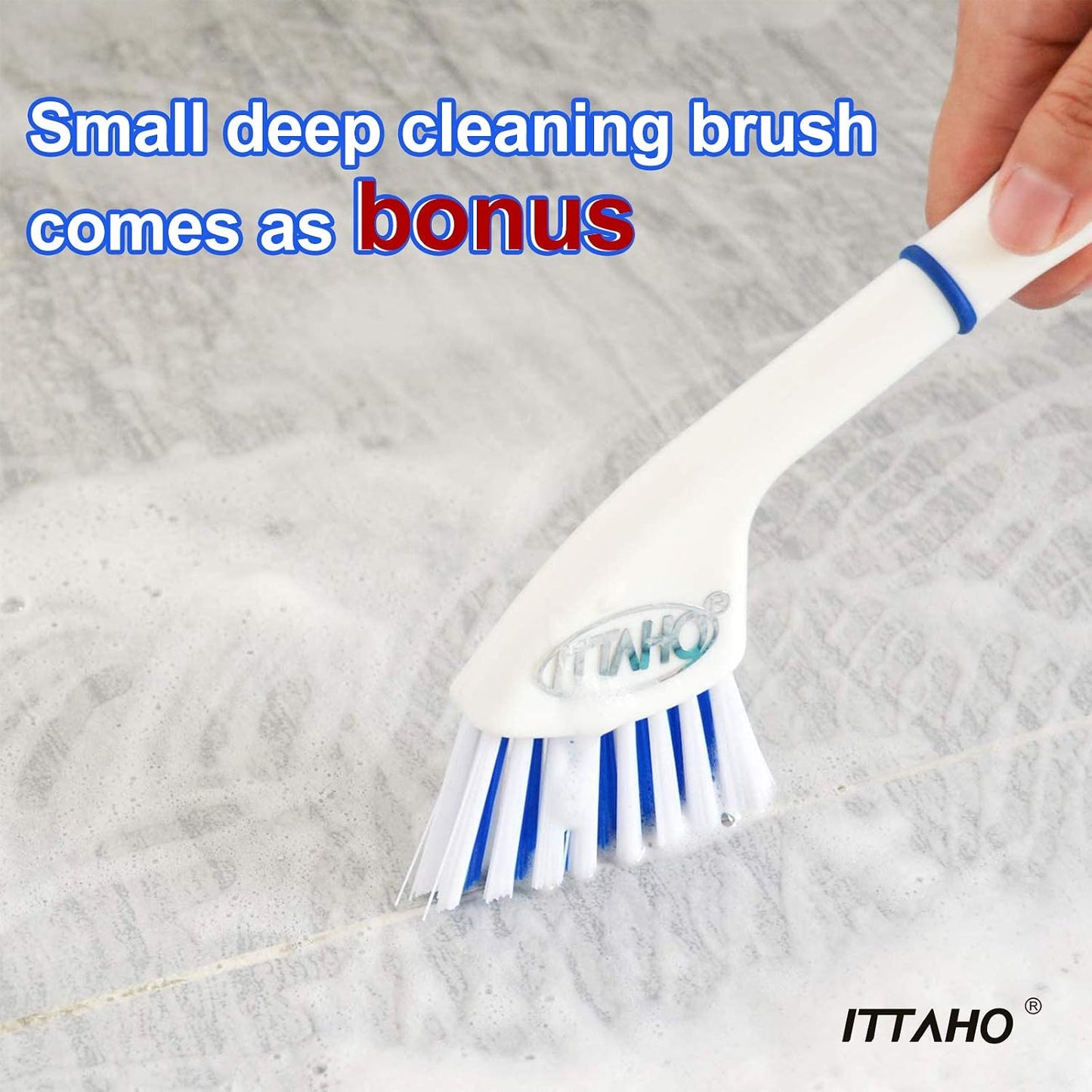 Floor Scrub Brush with Long Handle - 53" Deck & Grout Cleaner Brush Set for Tile, Marble, Stone, Bathroom, Patio, Garage, Deck & Floor Cleaning