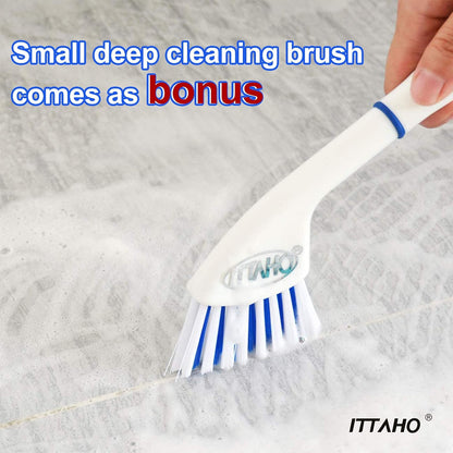 Floor Scrub Brush with Long Handle - 53" Deck & Grout Cleaner Brush Set for Tile, Marble, Stone, Bathroom, Patio, Garage, Deck & Floor Cleaning