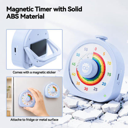 Visual Timer for Kids 60Min/12H Dual Countdown Timers with Magnetic Sticker | Rechargeable Timer with Pomodoro Mode, ADHD Time Management Tool for Classroom Kitchen Office, Silent Operation