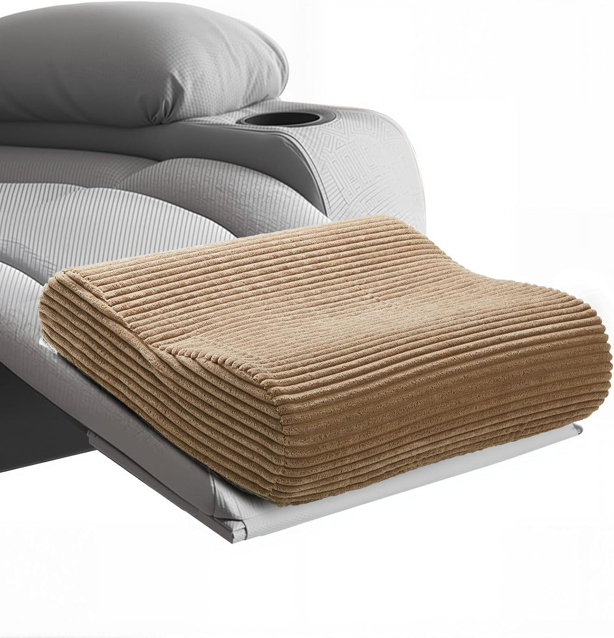 B Shape Corduroy Recliner Foot Pillow, Foam Extra Large Foot Rest Cushion with Adjustable Straps, Suitable for Bed Chair Sofa Headrest Back Lumbar Leg Support Pillow (Light Brown)