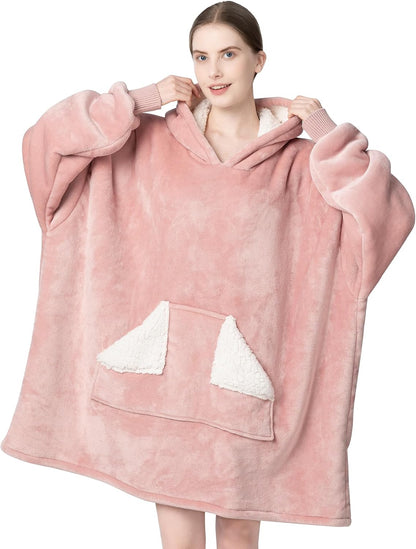Wearable Blanket Hoodie, Oversized Sherpa Fleece Sweatshirt Blanket with Giant Hood Pocket and Sleeves for Adult, Warm & Cozy Grey Blanket Gifts for Women