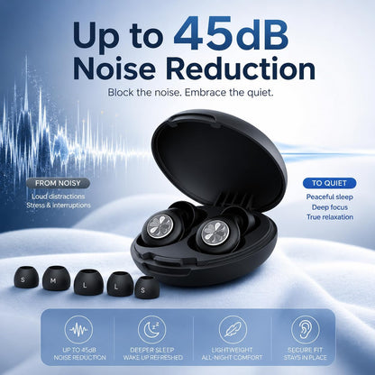 HEKKE 45dB Ear Plugs for Sleeping, Soft Silicone for Side Sleepers, 4 Sizes | Reusable soft silicone with XS/S/M/L sizes for side sleepers, concerts, flights and hotels; carrying case included.