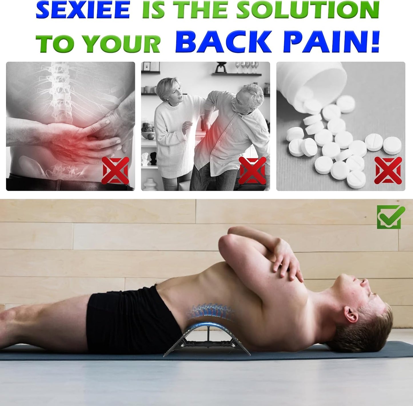 Back Stretcher for Lower Back, Pneumatic Adjustable Lumbar Support Board with 10 Magnets and 90 Massage Points, Daily Back Stretching Device for Home, Office, Yoga and Travel