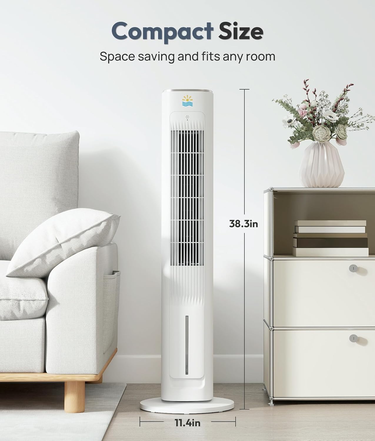 Evaporative Air Swamp Cooler - 38inch Cooling Fans that Blow Cold Air for Bedroom, Portable Tower Fan with 3L Water Tank, Ice Packs, Remote Control, 3 Speeds