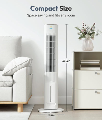 Evaporative Air Swamp Cooler - 38inch Cooling Fans that Blow Cold Air for Bedroom, Portable Tower Fan with 3L Water Tank, Ice Packs, Remote Control, 3 Speeds