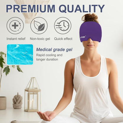 Migraine Headache Relief Cap, Gel Ice Head Wrap, Hot and Cold Therapy, Headache Eyes Mask for Sinus, Puffy Eyes, Tension and Stress Relief (Blue)