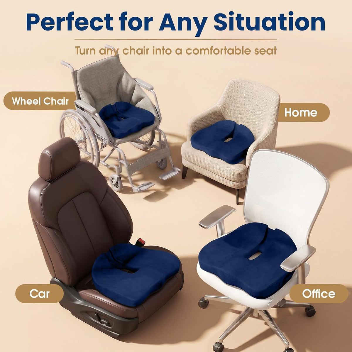 Memory Foam Seat Cushion for Office Chair & Car Seat, Black