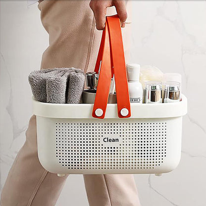 JiatuA Plastic Storage Basket with Handle Portable Shower Caddy Tote Organizer Basket Bin for Bathroom Kitchen Dorm Room Bedroom, Green | Sturdy Drainage Large Capacity Organizer Basket with Silicone Handles for Bathroom Kitchen Bedroom College Dorm