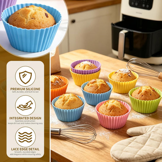 Muffin Liners, Silicone Muffin Cups for Air Fryer, 24 Pack Non-Stick Baking Liners for Parties Food Grade, 6 Bright Colors, Cupcake Holders, Easy to Clean, Sturdy and Durable, Used for Air Fryer