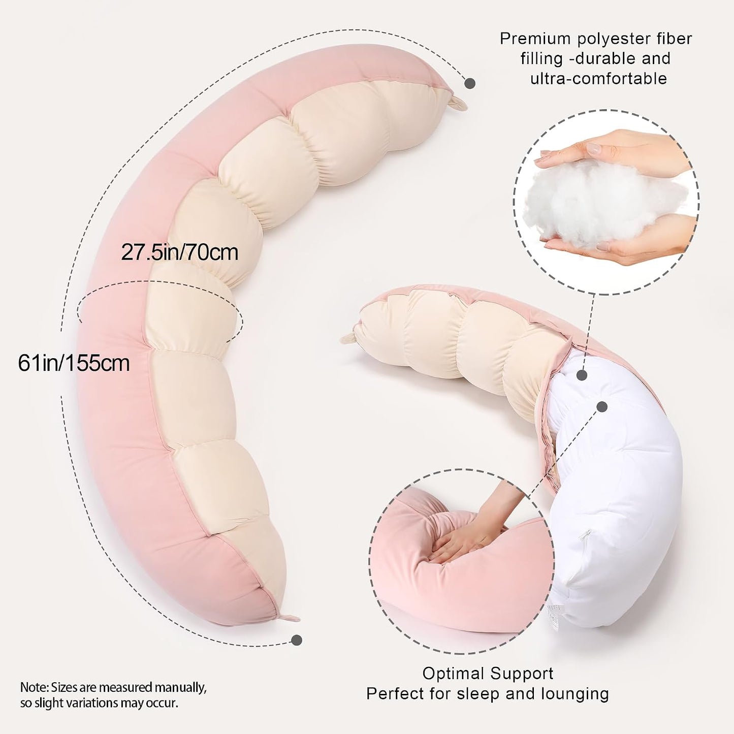 Peallow(Pat. Pend) – Long Round Body Pillow for Adults, Bolster Pillow for Sleeping, Soft and Supportive Pillow for Sleeping & Lumbar Support (Green-White, 29.5")