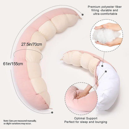Peallow(Pat. Pend) – Long Round Body Pillow for Adults, Bolster Pillow for Sleeping, Soft and Supportive Pillow for Sleeping & Lumbar Support (Green-White, 29.5")