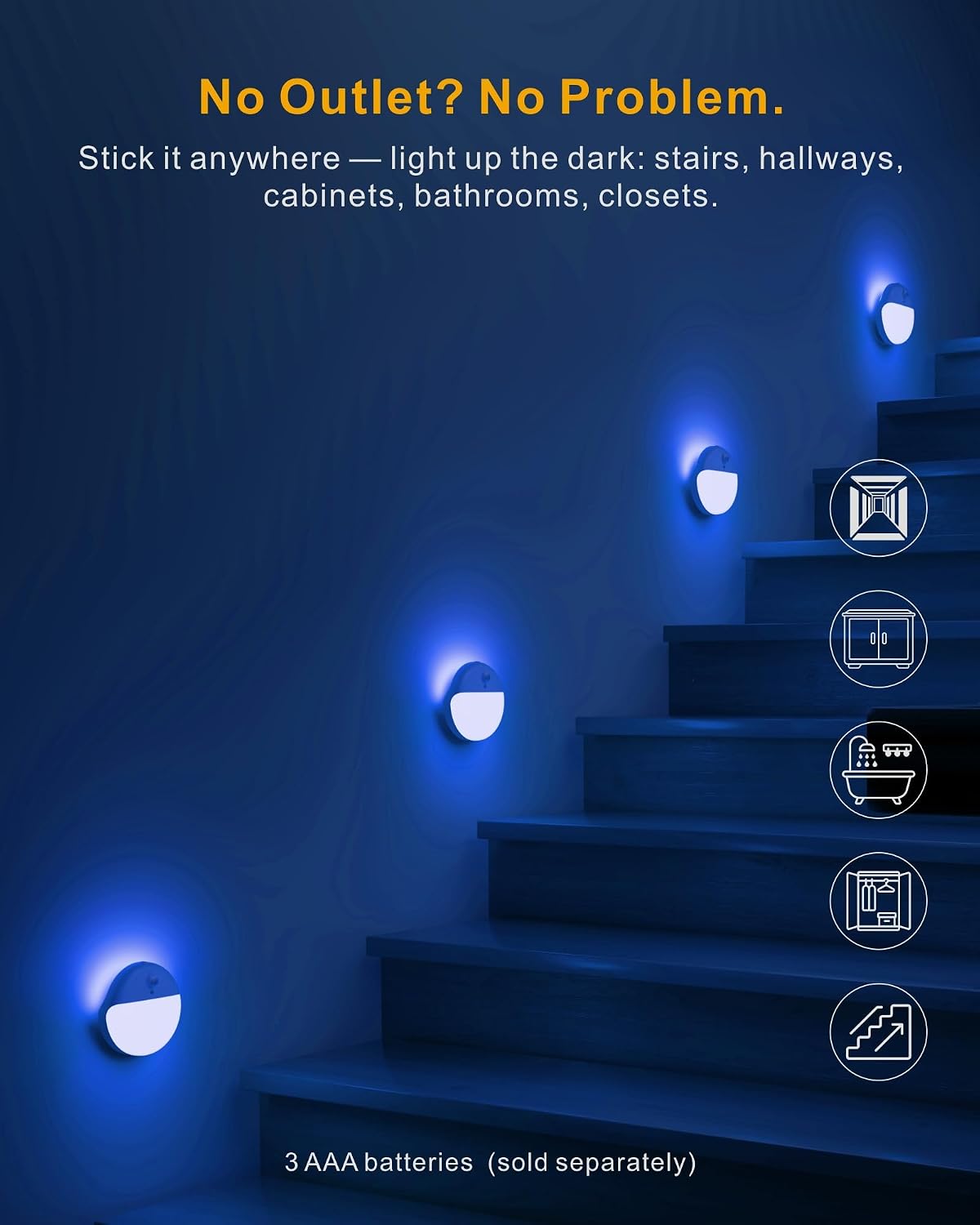Small Motion Sensor Amber Night Light Battery Operated, Toilet Light | 2 Pack, 3 Modes, Dimmable 1-15lm, Dim Light Soft Glow, No Plug, Wireless Stick on Light for Bedroom, Sleep, Bathroom, Kids