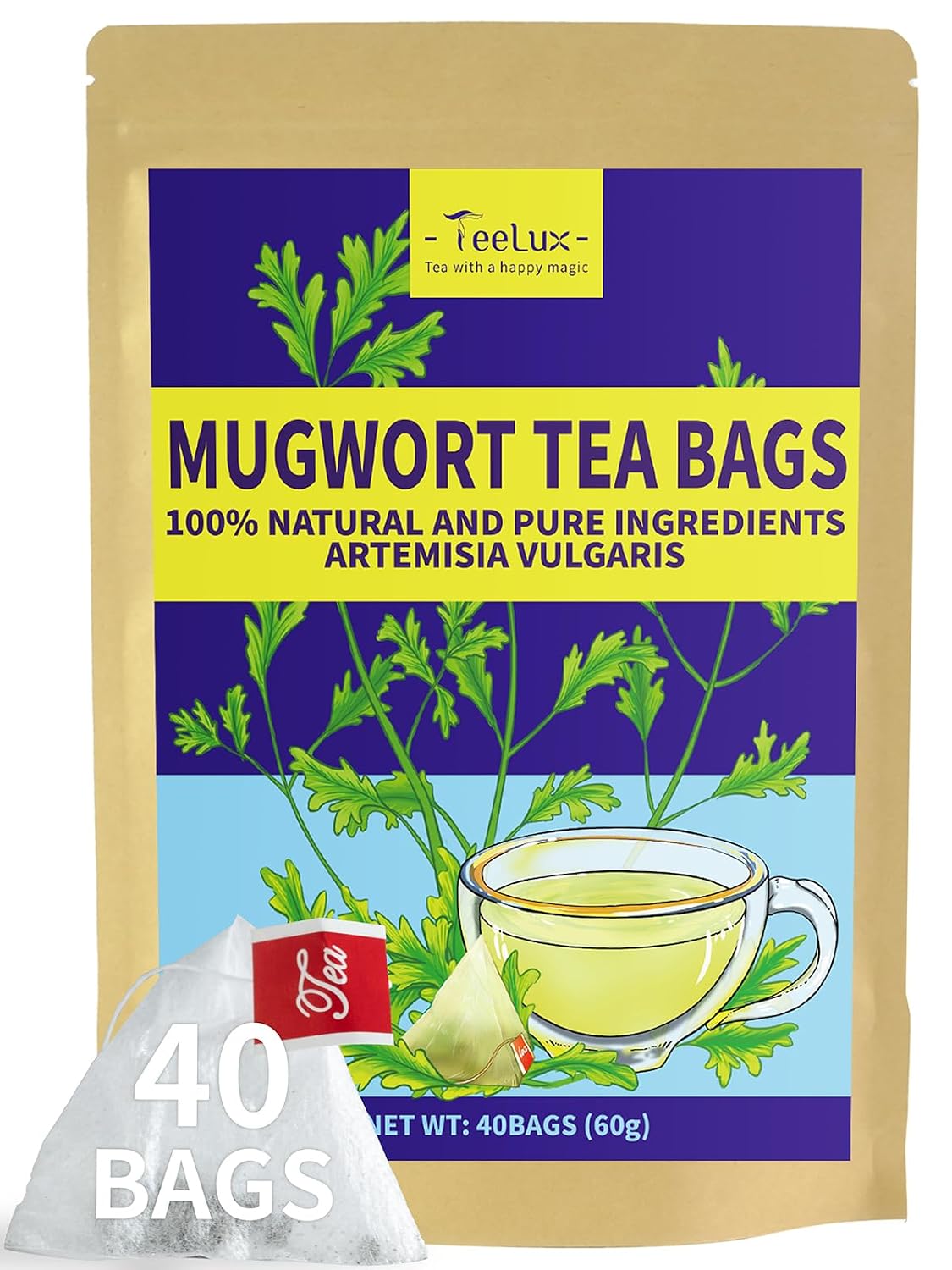 TeeLux Dandelion Leaf & Root Tea Bags, Natural Roasted Dandelion Root with Fresh Dandelion Leaf Herbal Tea, Caffeine Free, 100 Count