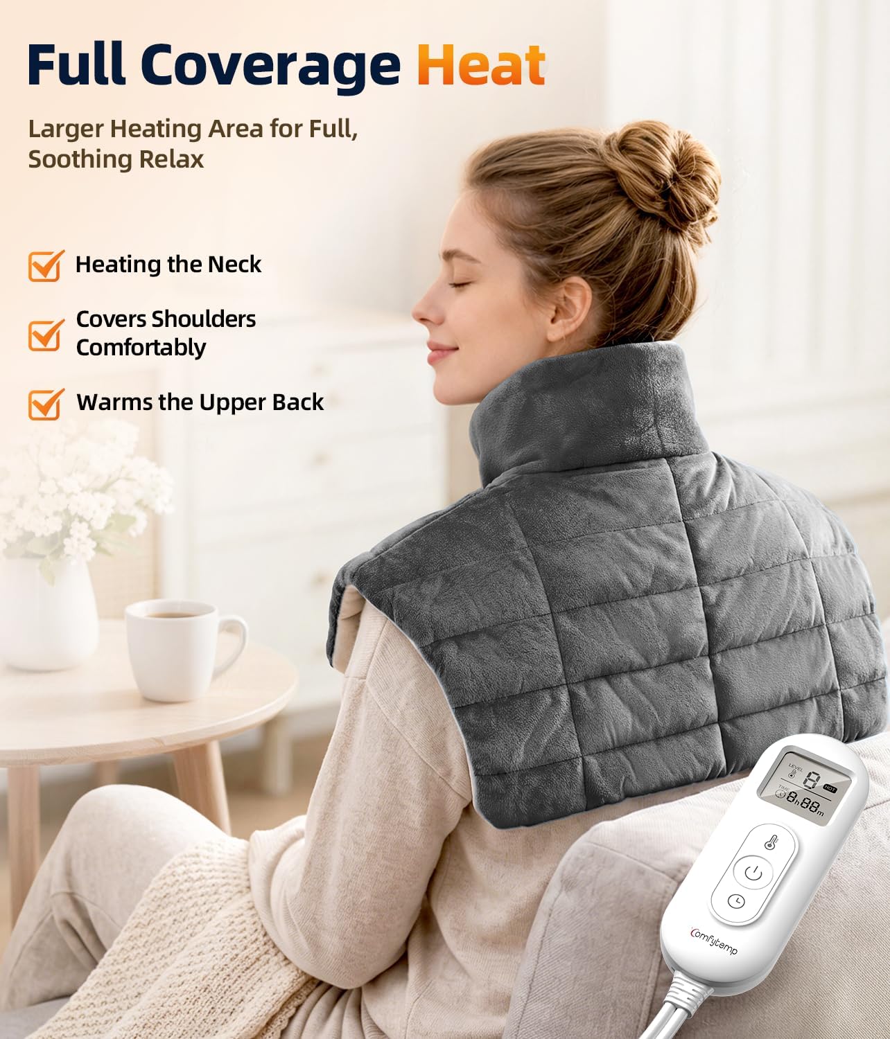 Comfytemp Heating Pad for Neck and Shoulders and Back, 2.6lb Weighted Electric Heating Pads, Large Heated Wrap, 9 Heat Settings & 11 Timer, Valentines Birthday Gifts for Women Men Mom Dad, Black